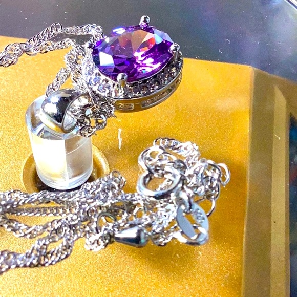 Sterling Silver Amethyst Pendant Chain Necklace - Picture 2 of 7